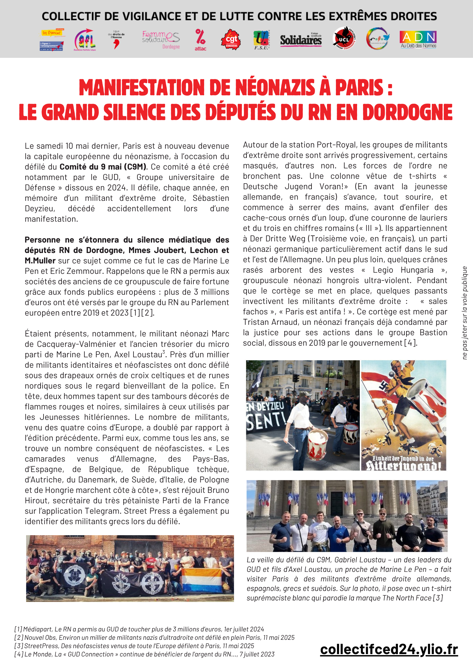 Communiqué – Manifestation de néonazis à Paris : Le grand silence des députés du RN en Dordogne
