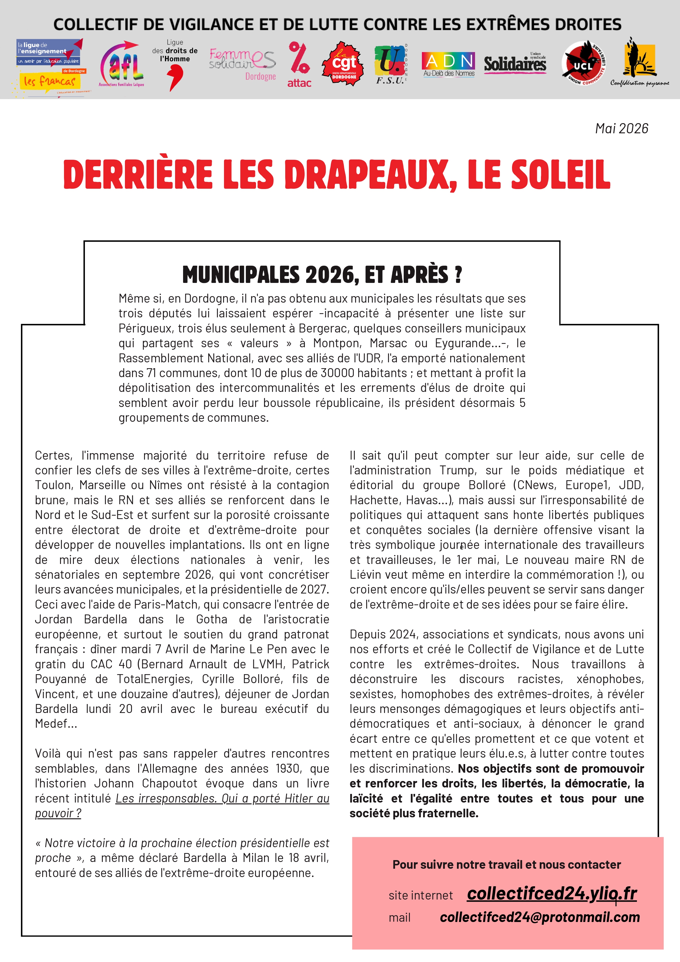 Municipales 2026 et après ? (communiqué)